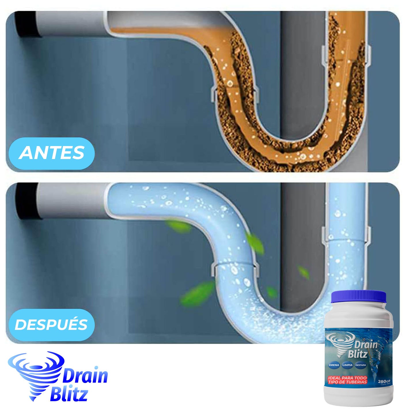 DrainBlitz™ - Polvo desatascador de tuberías