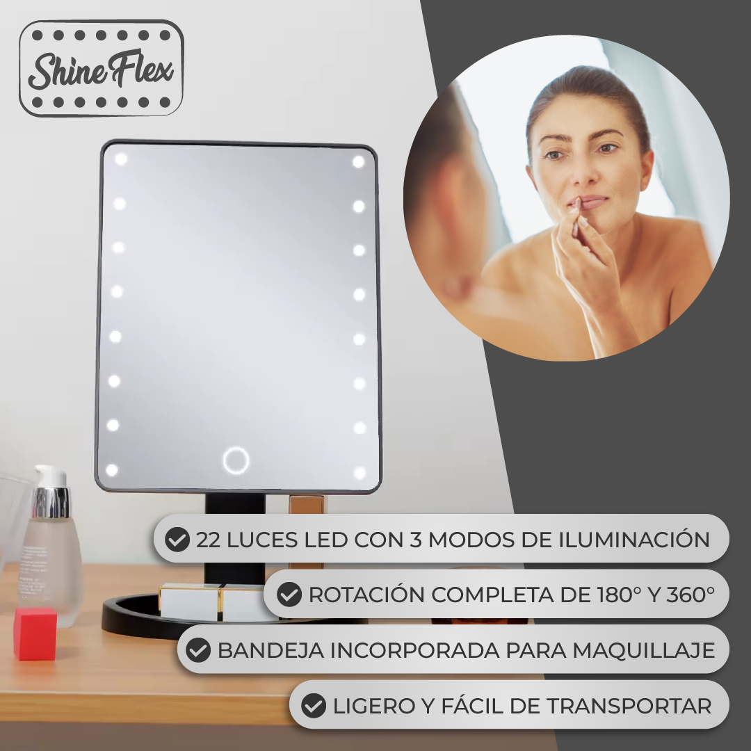 ShineFlex™ - Espejo Ajustable con Luces LED