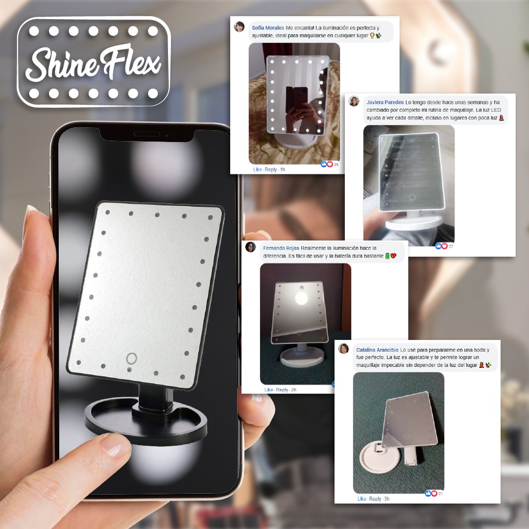 ShineFlex™ - Espejo Ajustable con Luces LED