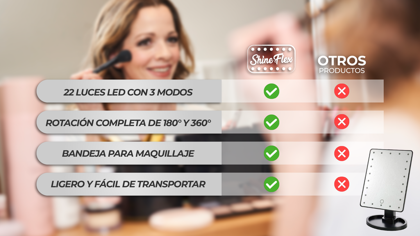 ShineFlex™ - Espejo Ajustable con Luces LED