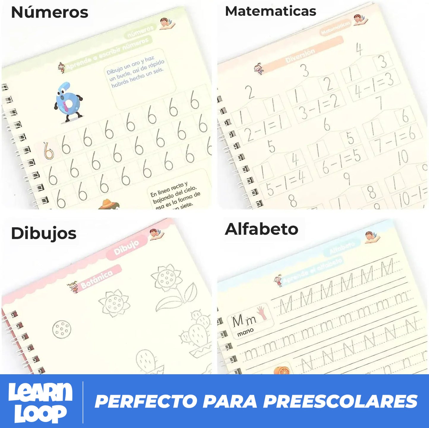 LearnLoop™ | Kit 4 cuadernos caligrafía para niños + Regalos Exclusivos